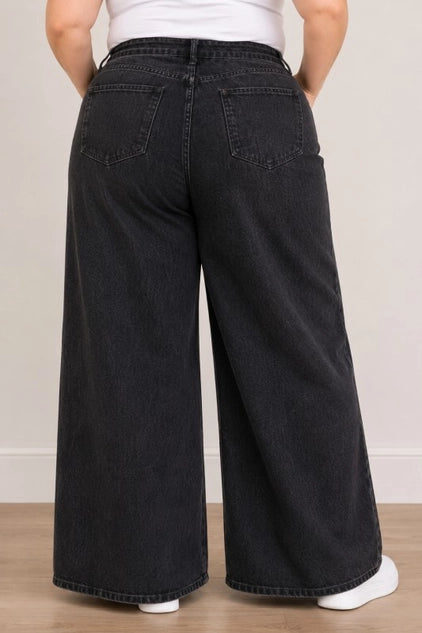 D.ROCK Plus Size High Waist Baggy Jeans Wide Leg - Dark Wash