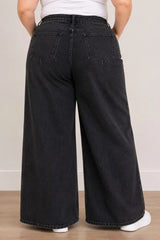 D.ROCK Plus Size High Waist Baggy Jeans Wide Leg - Dark Wash