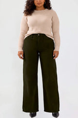 YMI Junior Plus Hyperstretch High Rise Wide Leg Pants - Dark Olive