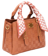 Bessie London Checkerboard Buckle Tote with Scarf