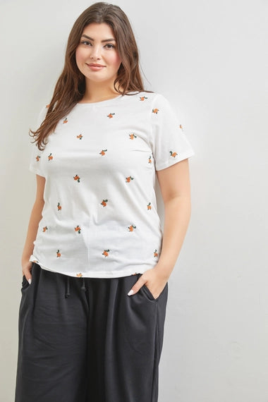 Polagram Plus Size Floral Embroidered T-Shirt -  Ivory