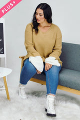 Davi & Dani Plus - Contrast Cuff Ribbed Knit Scoop Neck Sweater