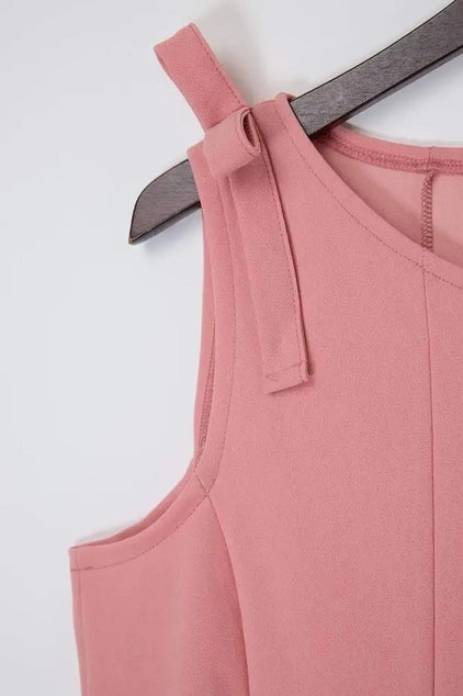 WOJCOR Plus Size Sleeveless Peplum Blouse with Waist and Shoulder Bow Detail