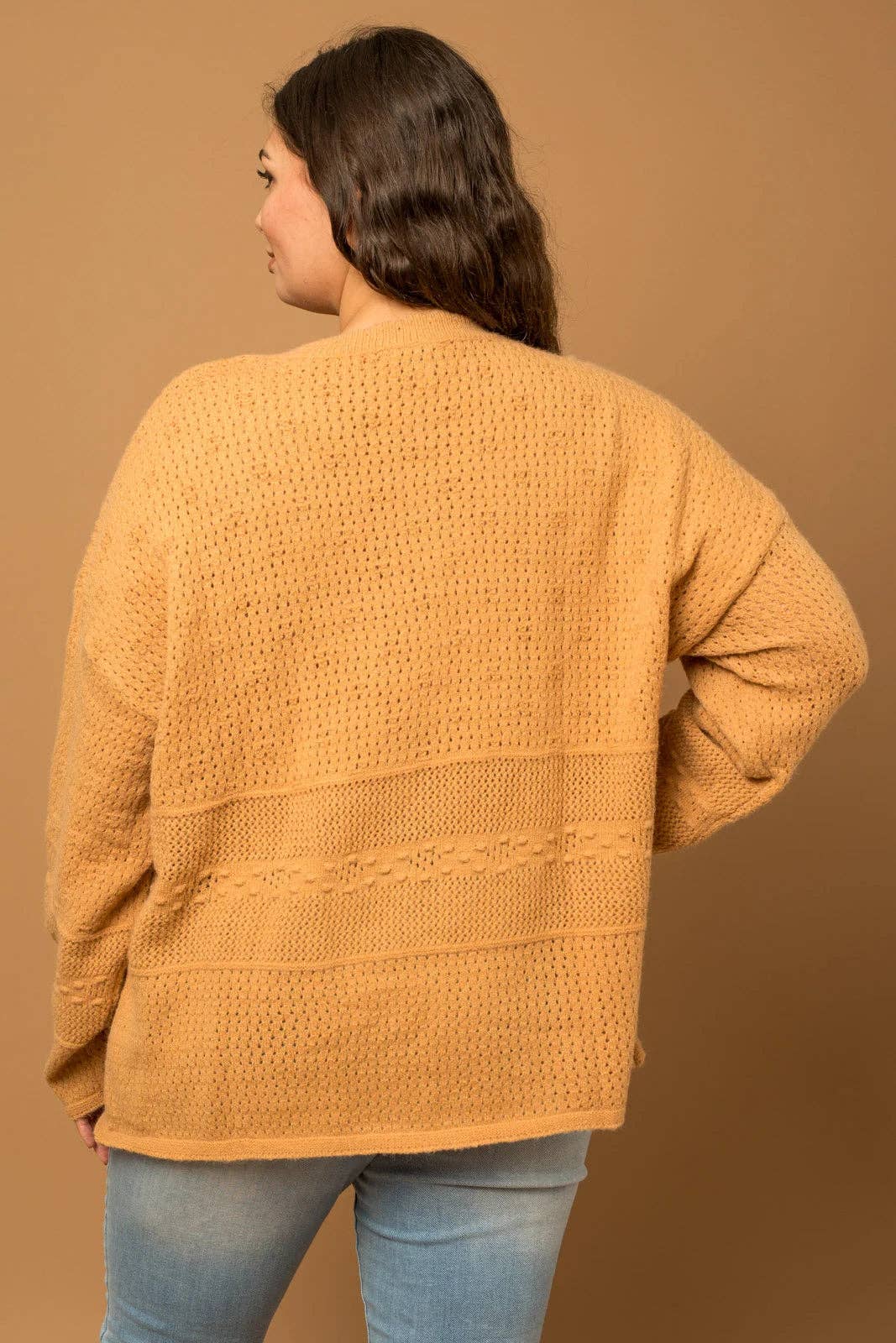 GILLI Plus Size Relax Fit Knit Texture Caramel Sweater - Caramel