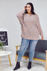 Davi & Dani Plus - Confetti Speckled Knit Tunic Sweater - Mauve Multi