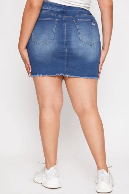 YMI Plus Pull On Fray Hem Skirt - Medium Wash