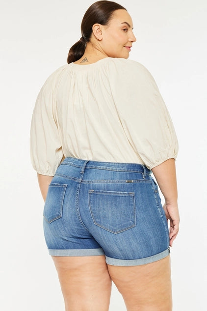 Kan Can USA Plus High Rise Cuffed Shorts JEANS - Medium Wash