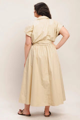 Flying Tomato Plus Size Cuffed Sleeve Woven Midi Dress - Taupe