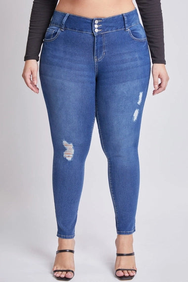 YMI Plus 3 Button High-Rise Skinny Jeans