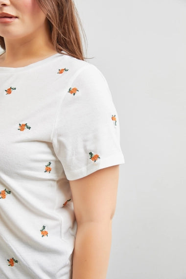 Polagram Plus Size Floral Embroidered T-Shirt -  Ivory