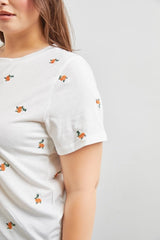 Polagram Plus Size Floral Embroidered T-Shirt -Ivory