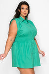 Haute Fox Plus Size Sleeveless Smocked Waist Shirt Dress
