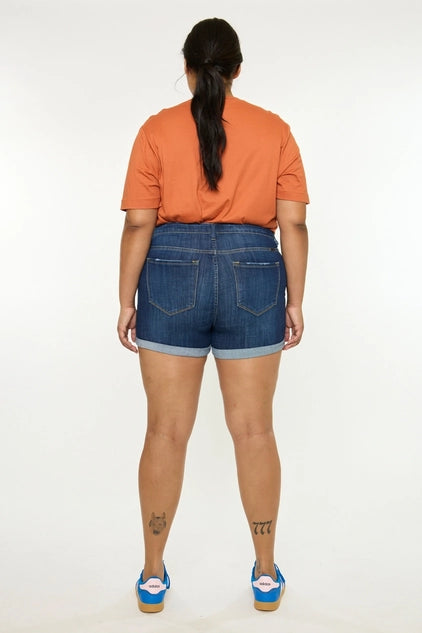 Kan Can Plus Size High Rise Denim SHORTS - Dark Wash