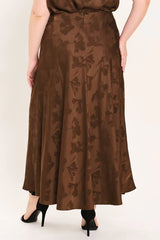 Flying Tomato Plus Size Jacquard Midi Skirt - Brown