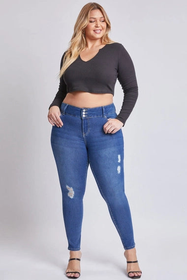 YMI Plus 3 Button High-Rise Skinny Jeans