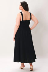Flying Tomato Plus Size Sweetheart Neckline Solid Woven Midi Dress - Black