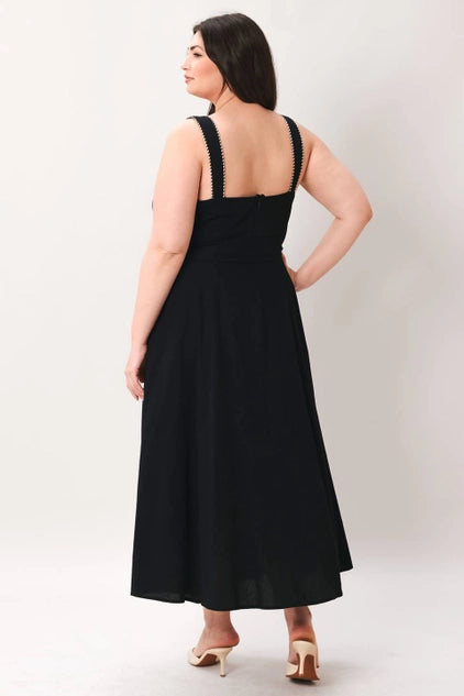Flying Tomato Plus Size Sweetheart Neckline Solid Woven Midi Dress - Black