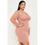 DORCAS Plus Size Pearl Beaded On Mesh Mini Dress