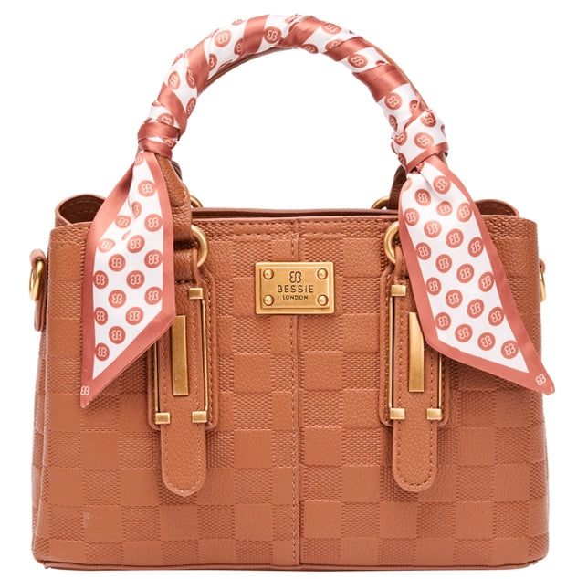 Bessie London Checkerboard Buckle Tote with Scarf