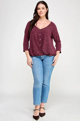 Haute Fox Plus Size Hacci Sweater Knit Button Down Drape Top