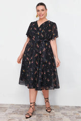 WOJCOR Plus Size Patterned Chiffon Wrap Dress - Multi