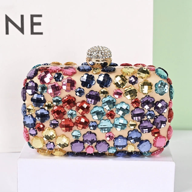 PEACH ACCESSORIES Crystals Evening Clutch Bag - Beige