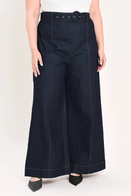 Flying Tomato Plus Size Wide Leg Denim Pant - Dark Denim