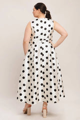 Flying Tomato Plus Size Side Tie Printed Woven Midi Dress - Ivory
