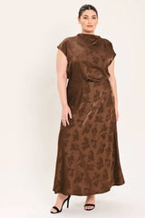 Flying Tomato Plus Size Jacquard Midi Skirt - Brown