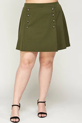 Haute Fox Plus Size Skirt Double Breasted Box Pleated - Olive