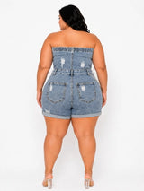 D.ROCK Plus Size Tube Top Stretch Cargo Short Rompers - Denim