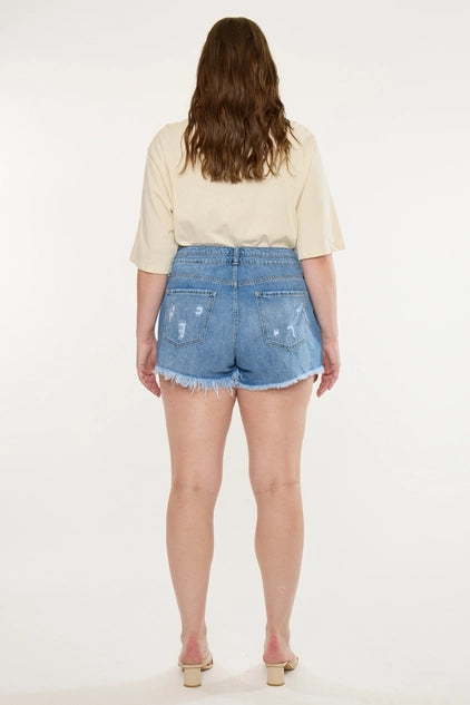 Kan Can USA Plus High Rise Double Band Mom SHORTS - Medium Wash