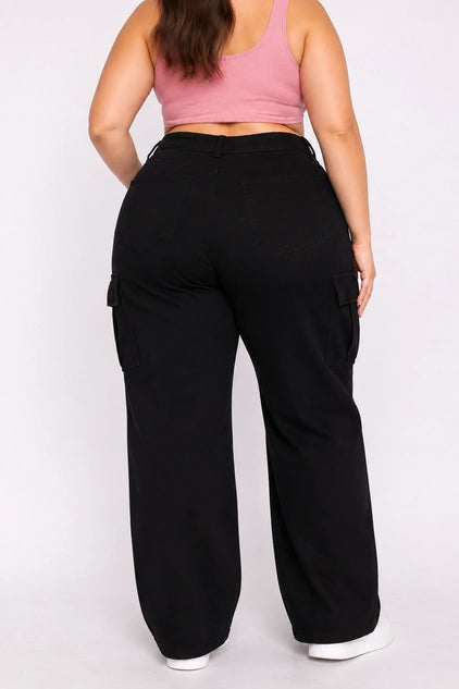 D.ROCK Plus Size Denim Pants Pockets Baggy Cargo Jeans - Black Dark Wash