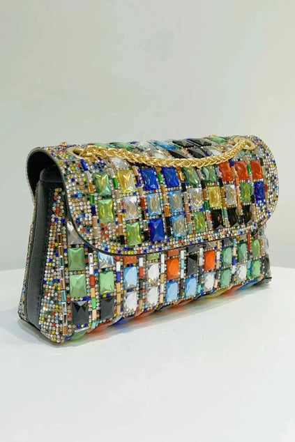 PEACH ACCESSORIES Geometric Rhinestone Clutch - Multi