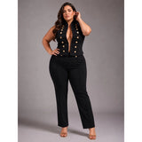 Curve Market Plus Size Military Napoleon Style High Collar Button Detail - Brown