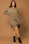 Gilli Plus Size Twisted Ribbed Long Sleeve Dress - Taupe
