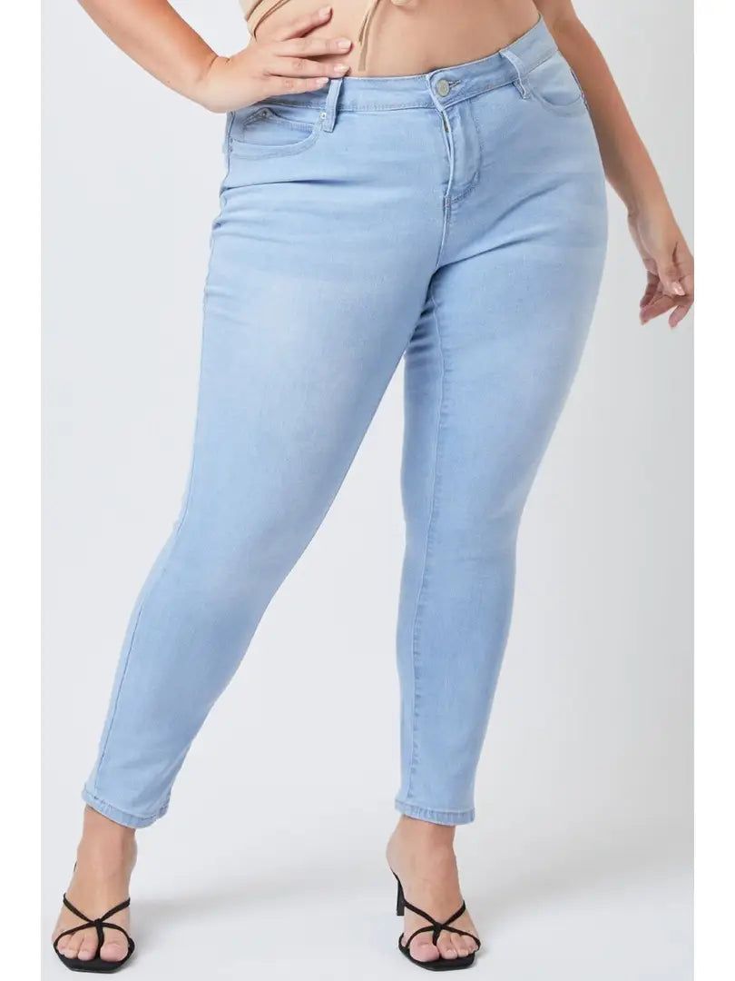 YMI Plus Sustainable Wannabettabutt Skinny Jeans- Light Blue