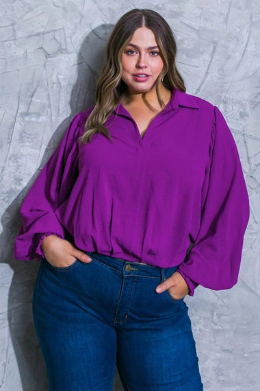 FLYING TOMATO Plus Size Solid Woven Top