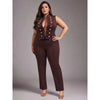 Curve Market Plus Size Military Napoleon Style High Collar Button Detail - Brown