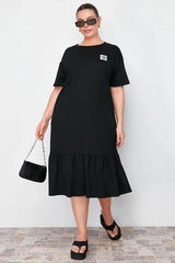 WOJCOR Plus Size 100% Cotton Knitted T-Shirt Dress - Black