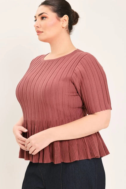 Flying Tomato Plus Size Sweater Knit Top - Marsala