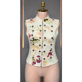 Black Pearl Clothing Plus Painted Command Denim Vest - Beige