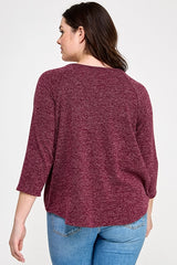 Haute Fox Plus Size Hacci Sweater Knit Button Down Drape Top