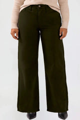YMI Junior Plus Hyperstretch High Rise Wide Leg Pants - Dark Olive