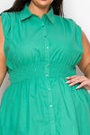 Haute Fox Plus Size Sleeveless Smocked Waist Shirt Dress