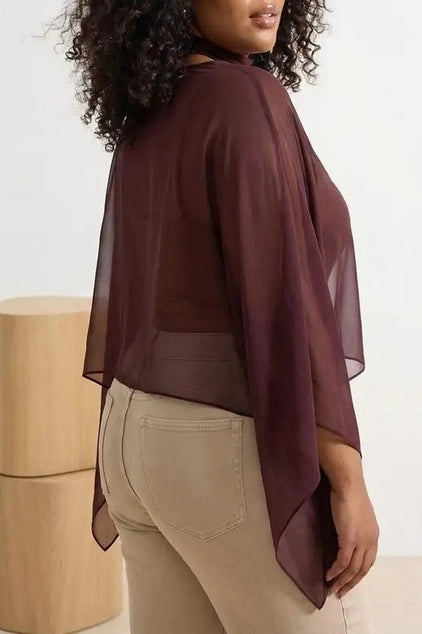 WOJCOR Plus Size Chiffon Woven  Blouse - Brown