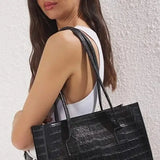 WOJCOR Textured Midi Tote Shoulder Bag - Black