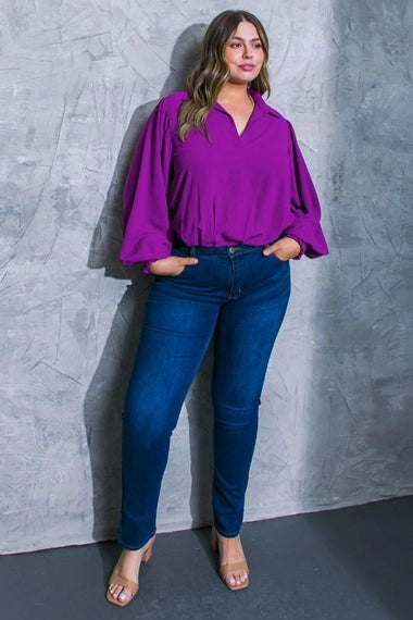 FLYING TOMATO Plus Size Solid Woven Top