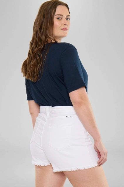 Kan Can USA Plus High Rise Distressed SHORTS - White