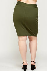 Haute Fox Plus Size Asymmetrical Pencil Skirt with Buttons - Olive